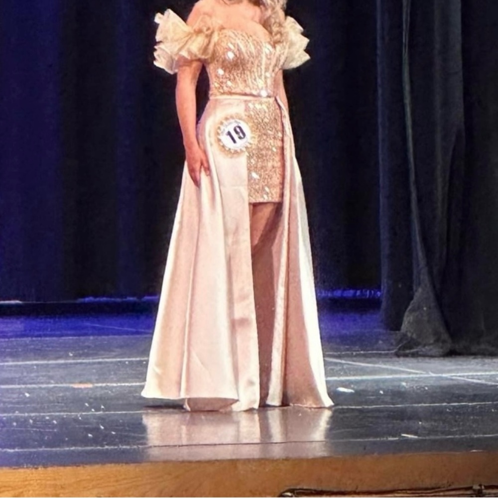 Fun Fashion/Pageant/Prom Gold Dress and Overskirt